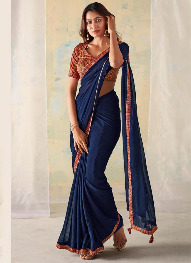 Georgette Blue Party Wear Weaving Saree